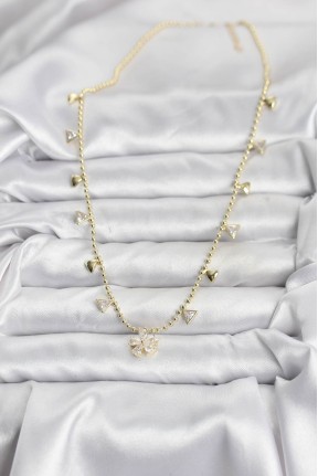 Pirinç Gold Renk Zirkon Taşlı çiçek Model Kadın Kolye Pirinç Gold Renk Zirkon Taşlı çiçek Model Kadın Kolye