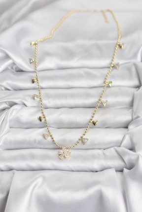 Pirinç Gold Renk Zirkon Taşlı çiçek Model Kadın Kolye Pirinç Gold Renk Zirkon Taşlı çiçek Model Kadın Kolye