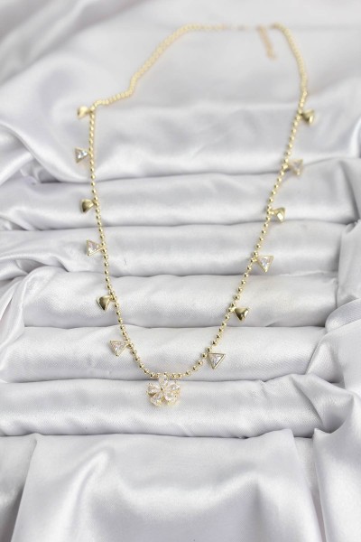 Pirinç Gold Renk Zirkon Taşlı çiçek Model Kadın Kolye Pirinç Gold Renk Zirkon Taşlı çiçek Model Kadın Kolye