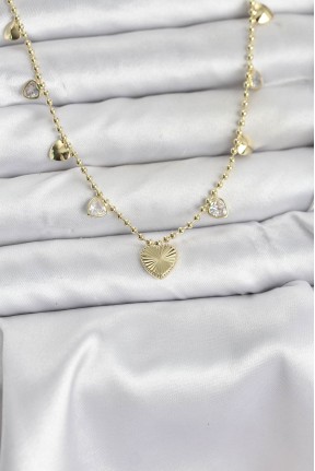 Pirinç Gold Renk Kalp Model Kadın Kolye Pirinç Gold Renk Kalp Model Kadın Kolye