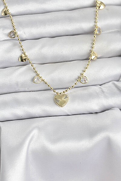 Pirinç Gold Renk Kalp Model Kadın Kolye Pirinç Gold Renk Kalp Model Kadın Kolye