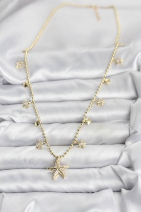Pirinç Gold Renk Zirkon Taşlı Deniz Yıldızı Model Kadın Kolye Pirinç Gold Renk Zirkon Taşlı Deniz Yıldızı Model Kadın Kolye
