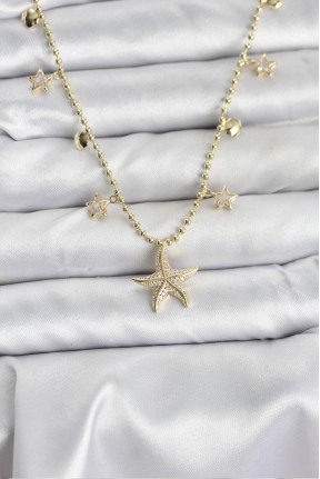 Pirinç Gold Renk Zirkon Taşlı Deniz Yıldızı Model Kadın Kolye Pirinç Gold Renk Zirkon Taşlı Deniz Yıldızı Model Kadın Kolye