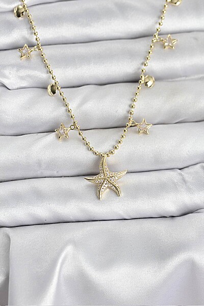 Pirinç Gold Renk Zirkon Taşlı Deniz Yıldızı Model Kadın Kolye Pirinç Gold Renk Zirkon Taşlı Deniz Yıldızı Model Kadın Kolye