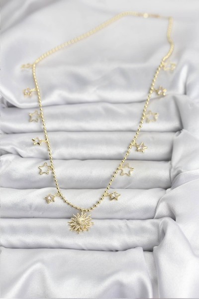 Pirinç Gold Renk Güneş Model Kadın Kolye Pirinç Gold Renk Güneş Model Kadın Kolye