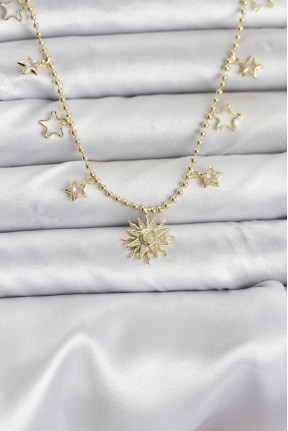Pirinç Gold Renk Güneş Model Kadın Kolye Pirinç Gold Renk Güneş Model Kadın Kolye