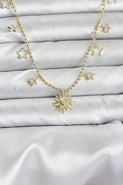 Pirinç Gold Renk Güneş Model Kadın Kolye Pirinç Gold Renk Güneş Model Kadın Kolye