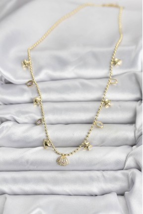 Pirinç Gold Renk Zirkon Taşlı Deniz Kabuğu Model Kadın Kolye Pirinç Gold Renk Zirkon Taşlı Deniz Kabuğu Model Kadın Kolye