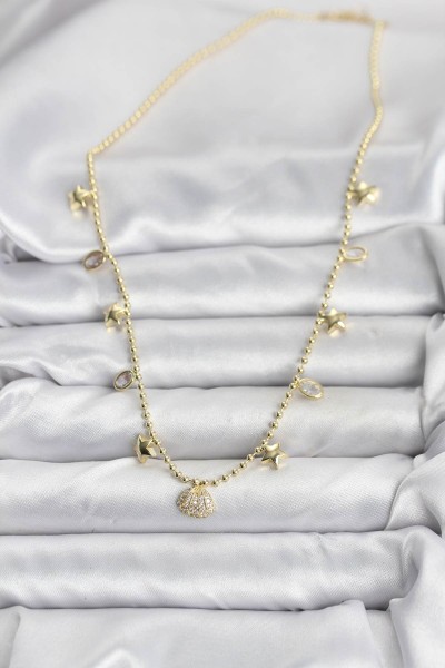 Pirinç Gold Renk Zirkon Taşlı Deniz Kabuğu Model Kadın Kolye Pirinç Gold Renk Zirkon Taşlı Deniz Kabuğu Model Kadın Kolye