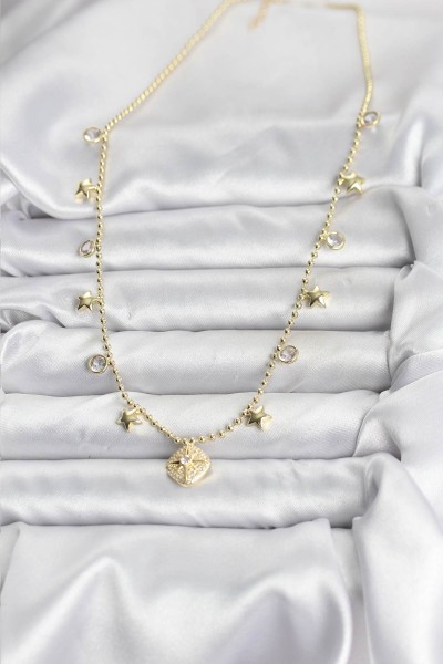 Pirinç Gold Renk Zirkon Taşlı Kutup Yıldızı Model Kadın Kolye Pirinç Gold Renk Zirkon Taşlı Kutup Yıldızı Model Kadın Kolye