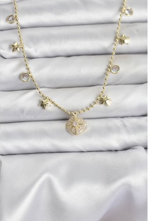 Pirinç Gold Renk Zirkon Taşlı Kutup Yıldızı Model Kadın Kolye Pirinç Gold Renk Zirkon Taşlı Kutup Yıldızı Model Kadın Kolye