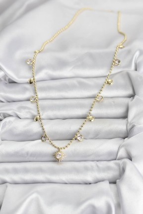 Zirkon Taşlı Kutup Yıldızı Model Pirinç Gold Renk Kadın Kolye Zirkon Taşlı Kutup Yıldızı Model Pirinç Gold Renk Kadın Kolye
