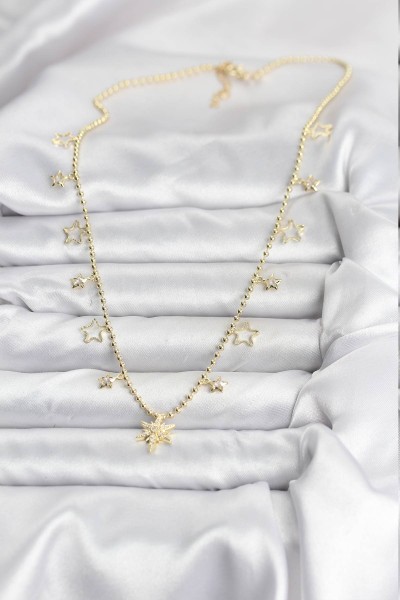 Pirinç Gold Renk Zirkon Taşlı Kutup Yıldızı Model Kadın Kolye Pirinç Gold Renk Zirkon Taşlı Kutup Yıldızı Model Kadın Kolye