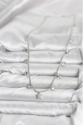 Pirinç Gümüş Renk Yıldız Model Kadın Kolye Pirinç Gümüş Renk Yıldız Model Kadın Kolye