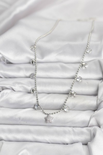 Pirinç Gümüş Renk Yıldız Model Kadın Kolye Pirinç Gümüş Renk Yıldız Model Kadın Kolye