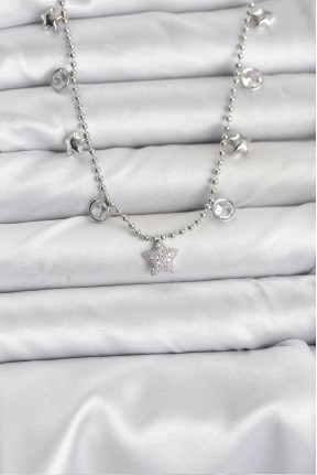 Pirinç Gümüş Renk Yıldız Model Kadın Kolye Pirinç Gümüş Renk Yıldız Model Kadın Kolye