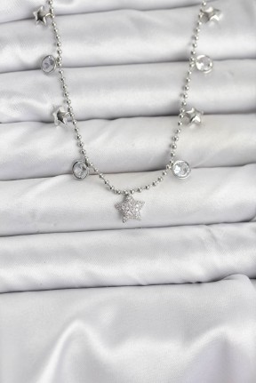 Pirinç Gümüş Renk Yıldız Model Kadın Kolye Pirinç Gümüş Renk Yıldız Model Kadın Kolye