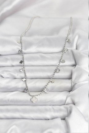 Pirinç Gümüş Renk Yonca Model Kadın Kolye Pirinç Gümüş Renk Yonca Model Kadın Kolye