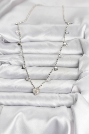 Pirinç Gümüş Renk Kalp Model Kadın Kolye Pirinç Gümüş Renk Kalp Model Kadın Kolye