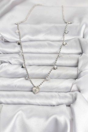 Pirinç Gümüş Renk Kalp Model Kadın Kolye Pirinç Gümüş Renk Kalp Model Kadın Kolye