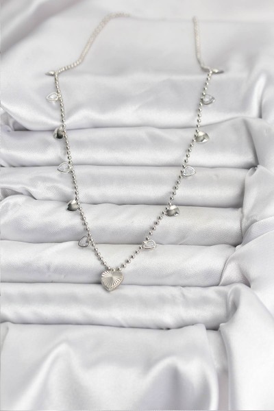 Pirinç Gümüş Renk Kalp Model Kadın Kolye Pirinç Gümüş Renk Kalp Model Kadın Kolye