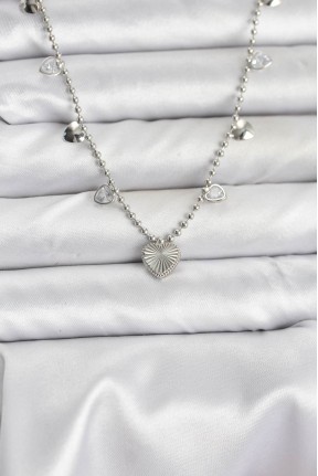 Pirinç Gümüş Renk Kalp Model Kadın Kolye Pirinç Gümüş Renk Kalp Model Kadın Kolye