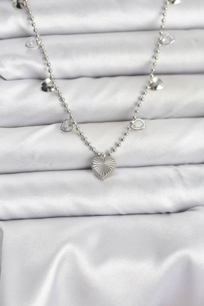 Pirinç Gümüş Renk Kalp Model Kadın Kolye Pirinç Gümüş Renk Kalp Model Kadın Kolye