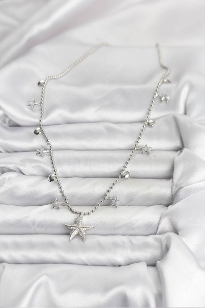 Pirinç Gümüş Renk Zirkon Taşlı Deniz Yıldızı Model Kadın Kolye Pirinç Gümüş Renk Zirkon Taşlı Deniz Yıldızı Model Kadın Kolye