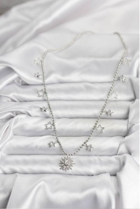 Pirinç Gümüş Renk Güneş Model Kadın Kolye Pirinç Gümüş Renk Güneş Model Kadın Kolye