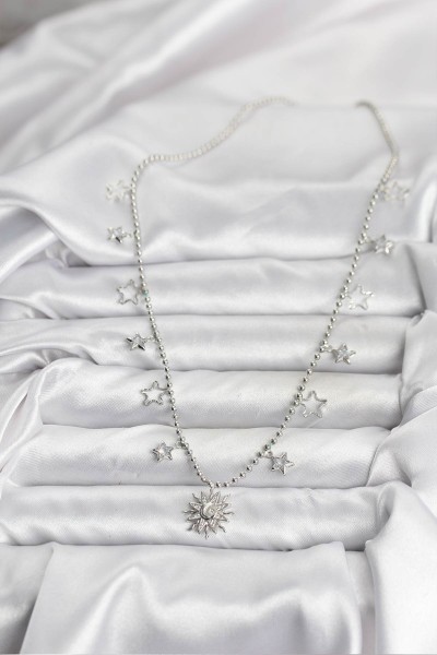 Pirinç Gümüş Renk Güneş Model Kadın Kolye Pirinç Gümüş Renk Güneş Model Kadın Kolye