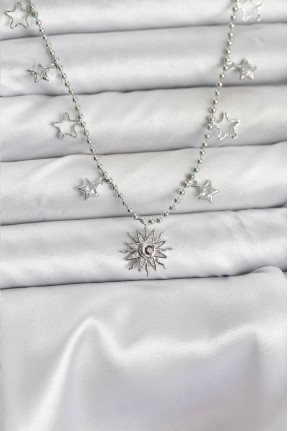 Pirinç Gümüş Renk Güneş Model Kadın Kolye Pirinç Gümüş Renk Güneş Model Kadın Kolye