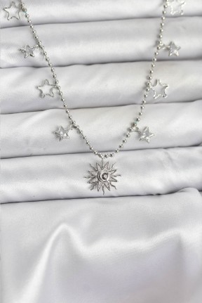 Pirinç Gümüş Renk Güneş Model Kadın Kolye Pirinç Gümüş Renk Güneş Model Kadın Kolye