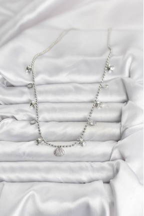 Pirinç Gümüş Renk Zirkon Taşlı Deniz Kabuğu Model Kadın Kolye Pirinç Gümüş Renk Zirkon Taşlı Deniz Kabuğu Model Kadın Kolye