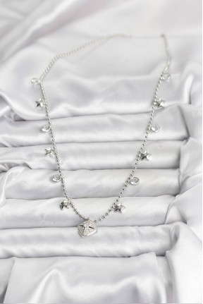 Pirinç Gümüş Renk Zirkon Taşlı Kutup Yıldızı Model Kadın Kolye Pirinç Gümüş Renk Zirkon Taşlı Kutup Yıldızı Model Kadın Kolye