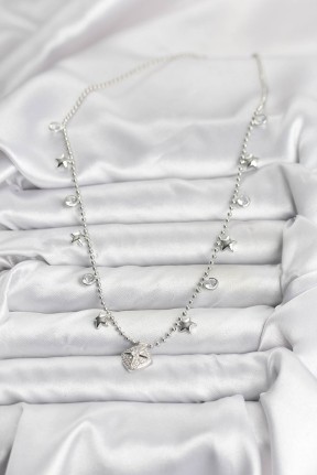 Pirinç Gümüş Renk Zirkon Taşlı Kutup Yıldızı Model Kadın Kolye Pirinç Gümüş Renk Zirkon Taşlı Kutup Yıldızı Model Kadın Kolye