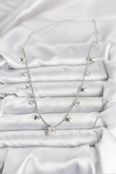 Pirinç Gümüş Renk Zirkon Taşlı Kutup Yıldızı Model Kadın Kolye Pirinç Gümüş Renk Zirkon Taşlı Kutup Yıldızı Model Kadın Kolye