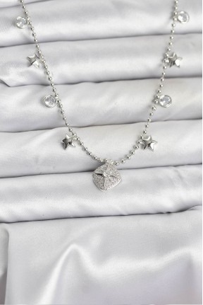 Pirinç Gümüş Renk Zirkon Taşlı Kutup Yıldızı Model Kadın Kolye Pirinç Gümüş Renk Zirkon Taşlı Kutup Yıldızı Model Kadın Kolye