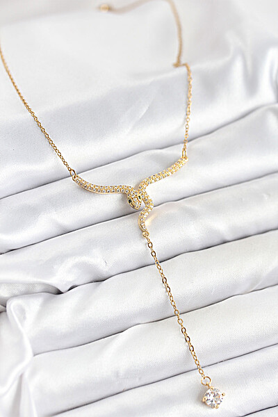 316l çelik Zincir Gold Renk Yılan Model Y Kolye 316l çelik Zincir Gold Renk Yılan Model Y Kolye