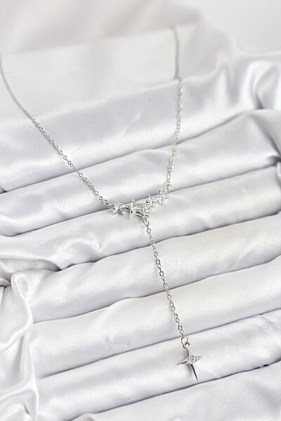 316l çelik Zincir Gümüş Renk Yıldız Model Y Kadın Kolye