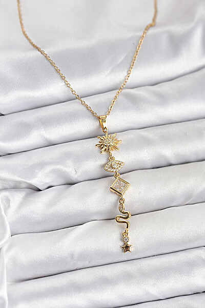 316l çelik Zincir Gold Renk Güneş Ve Enerji Model Kadın Y Kolye