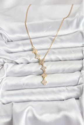 316l çelik Zincir Gold Renk Yonca Model Kadın Kolye