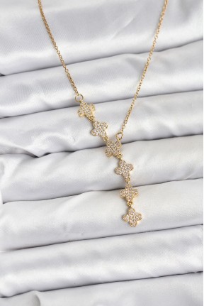 316l çelik Zincir Gold Renk Yonca Model Kadın Kolye