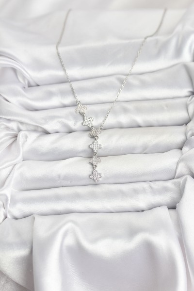 316l çelik Zincir Gümüş Renk Yonca Model Kadın Kolye