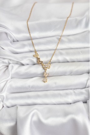 316l çelik Zincir Gold Renk Kelebek Model Kadın Kolye