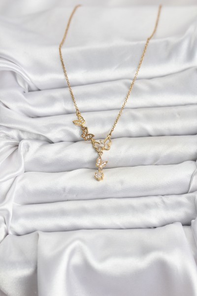 316l çelik Zincir Gold Renk Kelebek Model Kadın Kolye