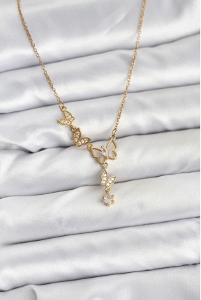 316l çelik Zincir Gold Renk Kelebek Model Kadın Kolye