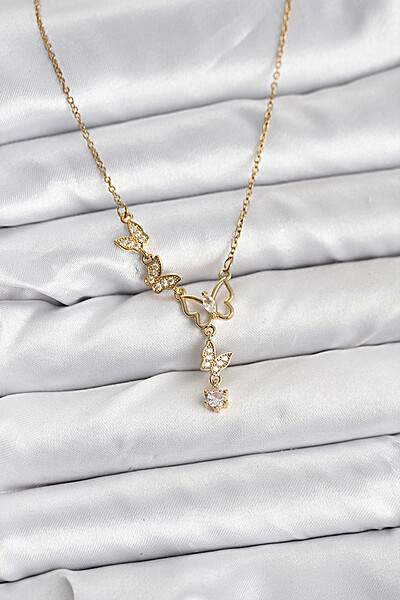 316l çelik Zincir Gold Renk Kelebek Model Kadın Kolye