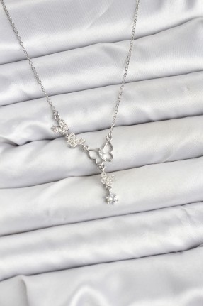 316l çelik Zincir Gümüş Renk Kelebek Model Kadın Kolye