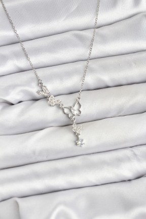 316l çelik Zincir Gümüş Renk Kelebek Model Kadın Kolye 316l çelik Zincir Gümüş Renk Kelebek Model Kadın Kolye