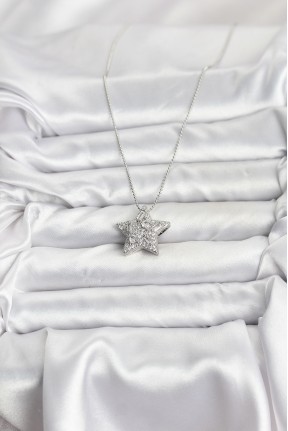 316l çelik Zincir Gümüş Renk Zincirli Gümüş Yıldız Model Kadın Kolye